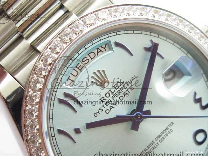 0417 Day Date 40mm SS BP Maker Best Edition Diamond Bezel Blue Dial Arabic Markers On SS Bracelet A Lightweight 2883